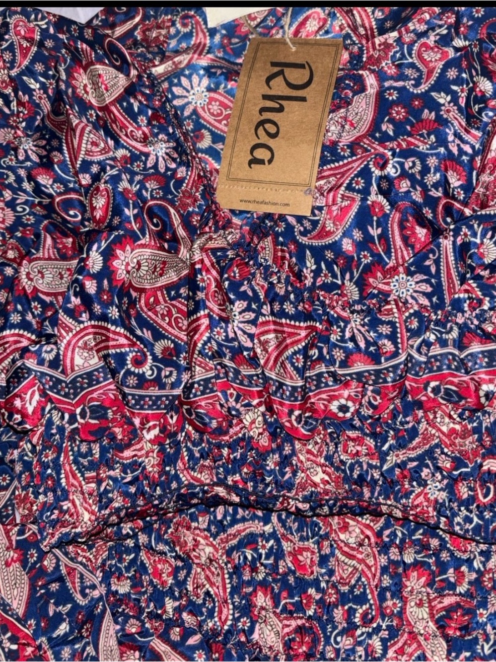 Rhea NWT Navy/Pink/Cream Paisley Boho Top and Maxi Skirt Set - Two-Piece - Picture 7 of 12